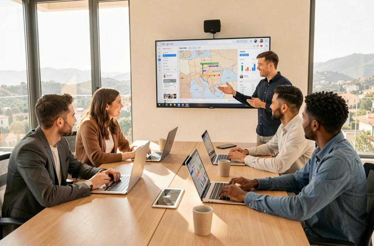 Équipe de l'agence 7 Gold Agency réunie autour de campagnes Google Ads et digitales couvrant toute la région PACA