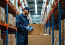Niveaux d’emballage en logistique : tout ce qu’il faut savoir ! Agent d'entrepot organisant des cartons dans un centre logistique