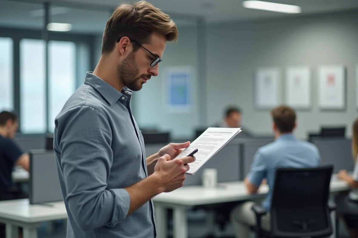 Agent administratif nomade consultant un formulaire Intraparis dans un bureau de hot-desking municipal