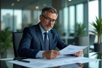 Analyste financier en bureau moderne avec documents