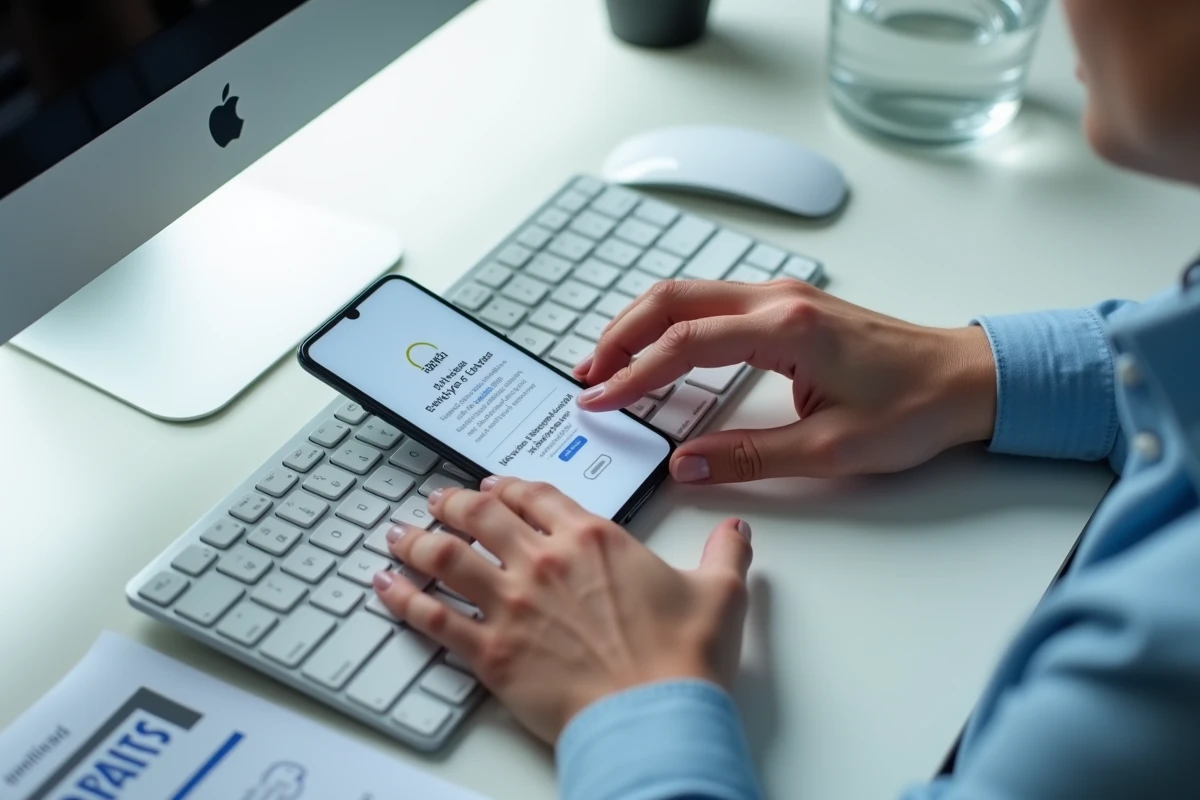 Mains saisissant un code d'authentification sur clavier lors de la connexion à un portail CSE