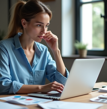 Logiciel flyers : quel utiliser ? Meilleurs outils pour créer des flyers Jeune femme créant un flyer sur son ordinateur dans un studio créatif