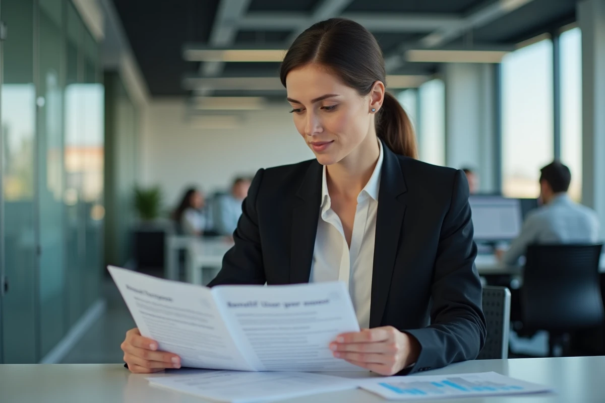 Employée GMF consultant les offres du comité d'entreprise 2026 à son bureau en open-space