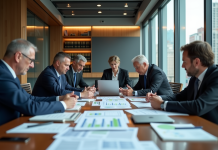 Groupe de professionnels en réunion conformité entreprise