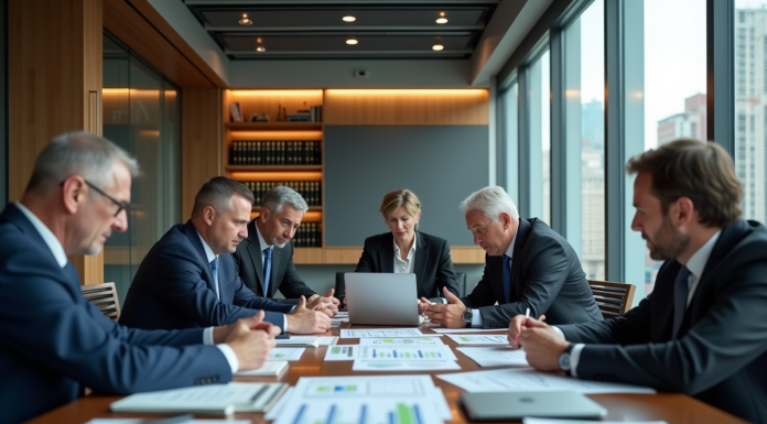 Groupe de professionnels en réunion conformité entreprise