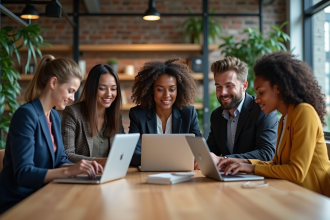 Groupe divers d adultes en réunion de travail