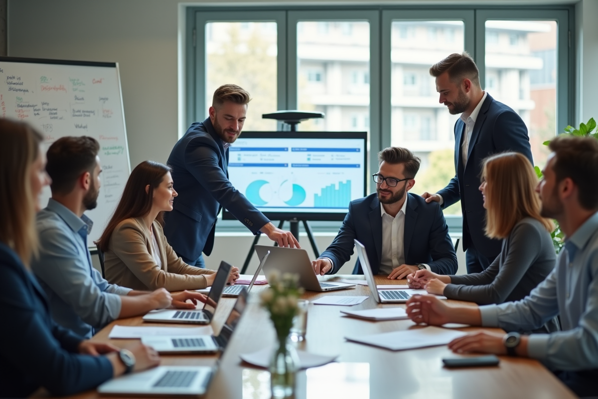 Groupe de professionnels discutant d