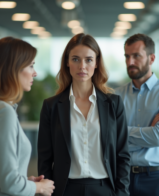 Femme d'affaires hésitante dans un bureau moderne