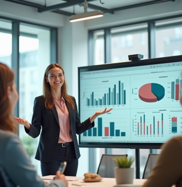 Marketing direct : stratégies et techniques efficaces pour boostez vos ventes ! Femme d'affaires confiante présentant des données marketing à une équipe