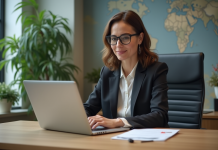 Femme d'affaires travaillant sur son ordinateur dans un bureau