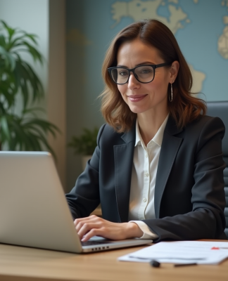 Femme d'affaires travaillant sur son ordinateur dans un bureau