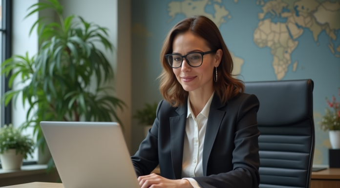 Femme d'affaires travaillant sur son ordinateur dans un bureau