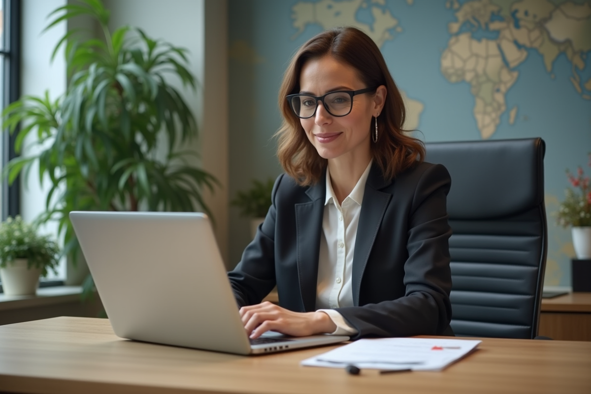 Femme d'affaires travaillant sur son ordinateur dans un bureau