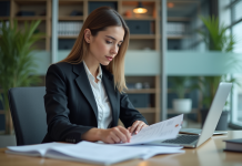 Femme en tenue professionnelle travaillant au bureau