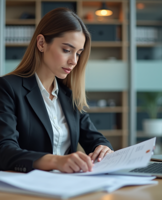 Femme en tenue professionnelle travaillant au bureau