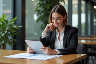 Femme en business analyse dans un espace coworking