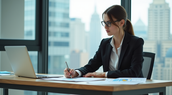 Jeune femme professionnelle planifiant une stratégie au bureau