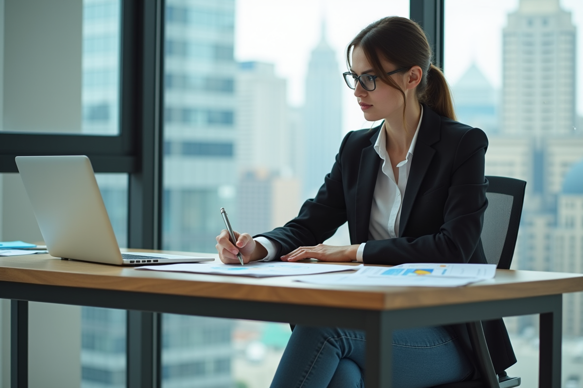 Jeune femme professionnelle planifiant une stratégie au bureau