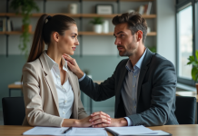 Femme en soutien avec collègue au bureau moderne