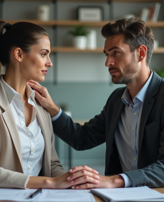 Femme en soutien avec collègue au bureau moderne