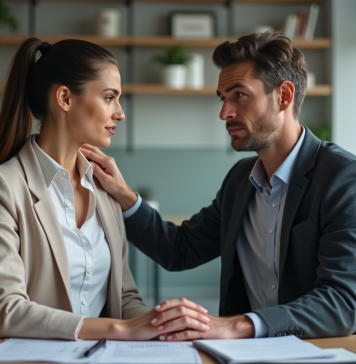 Gérer un collègue avec troubles mentaux : conseils efficaces Femme en soutien avec collègue au bureau moderne