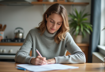 Femme d'âge moyen travaillant à la maison avec des papiers