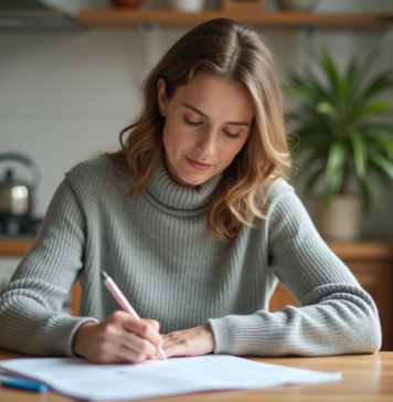 Femme d'âge moyen travaillant à la maison avec des papiers