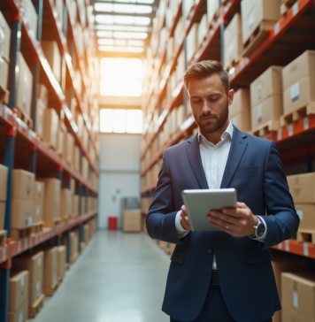 Responsable logistique et chaîne d’approvisionnement : qui occupe cette fonction ? Gestionnaire logistique dans un entrepôt moderne utilisant une tablette
