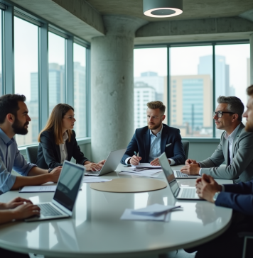 Externalisation : avantages et inconvénients à connaître pour votre entreprise Groupe de professionnels en réunion dans un bureau moderne