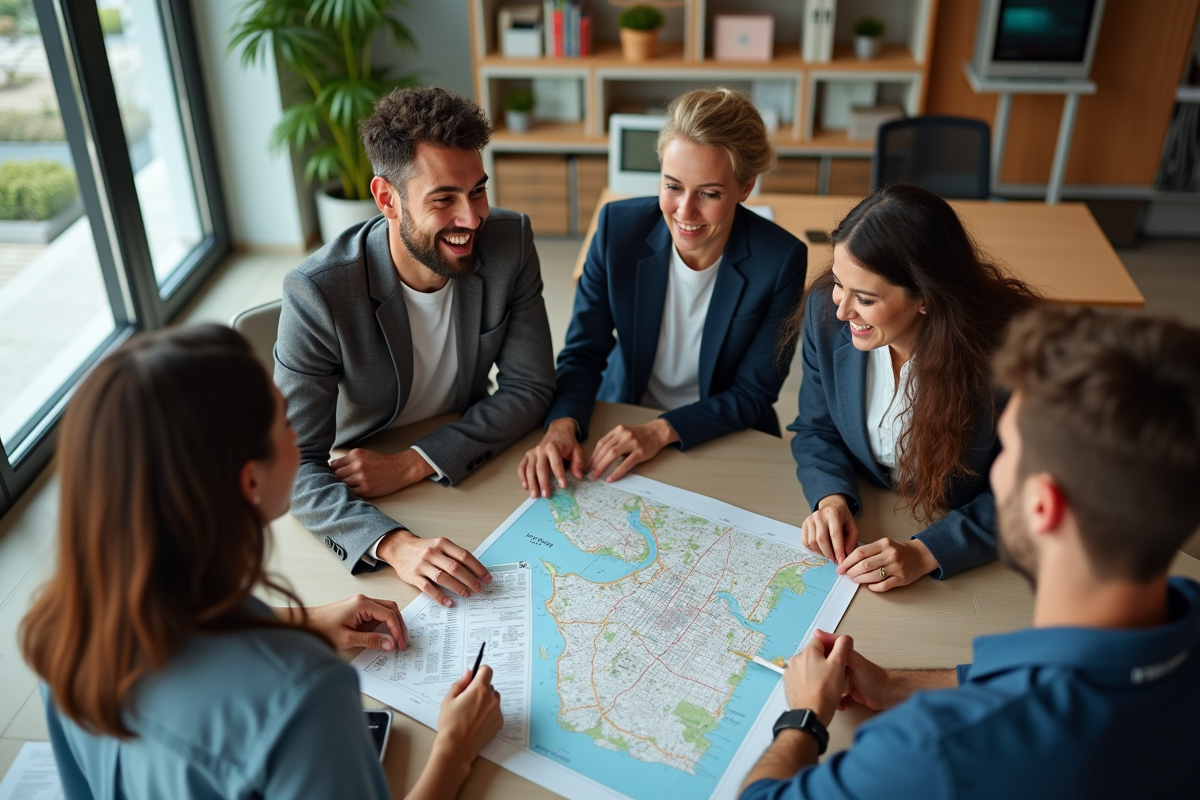 Jeune diplômé guide un groupe autour d