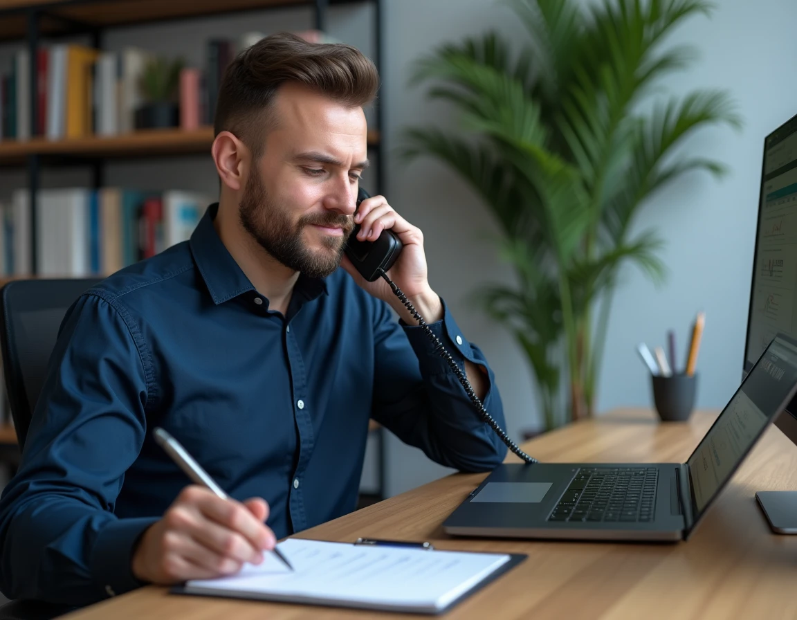 Homme contactant sa banque par téléphone pour contester un prélèvement Infinite Remit non autorisé