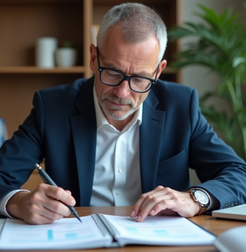 Principes comptables Syscohada : comment s’y conformer ? Homme d'âge moyen en costume noir examine un tableau Syscohada