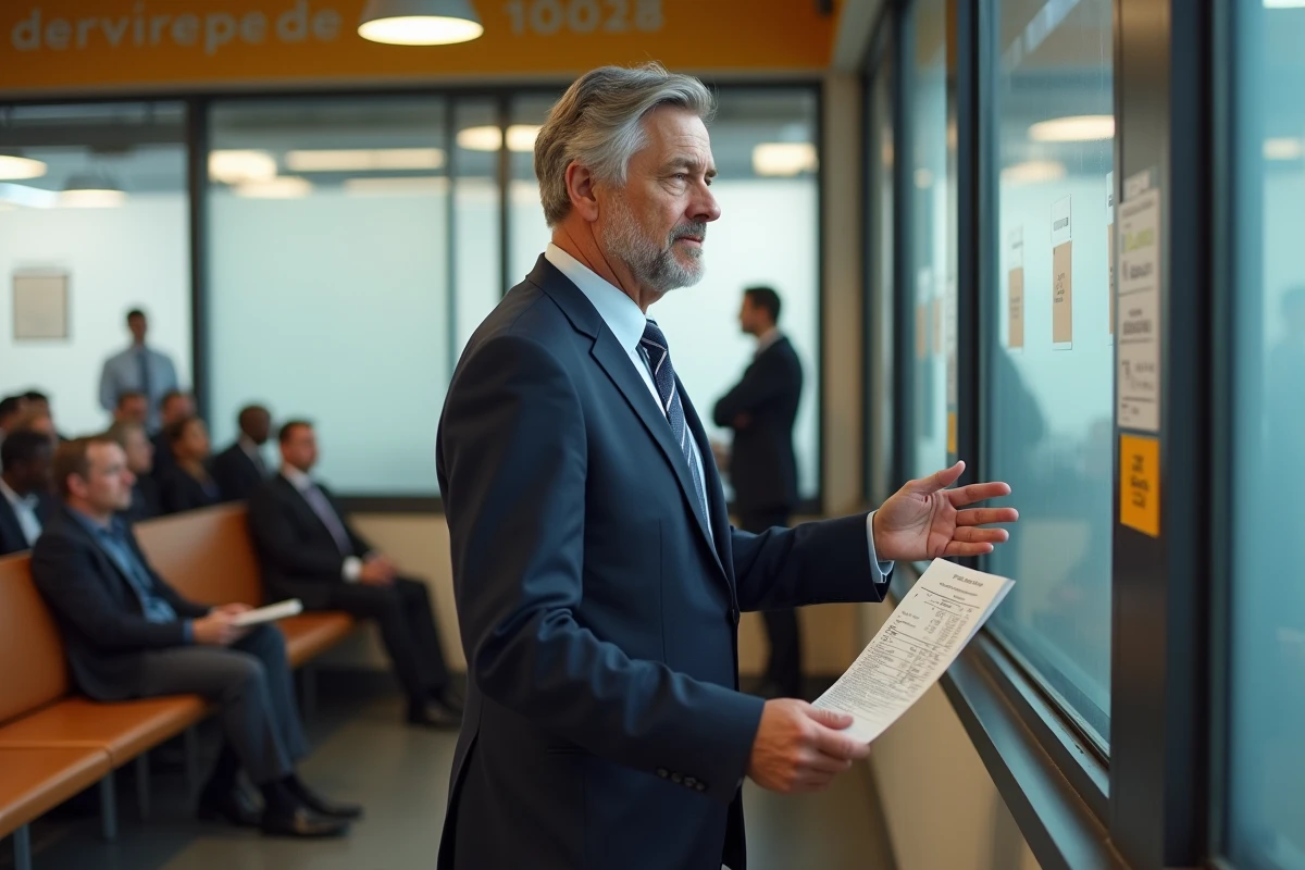 Homme d affaires montrant un reçu de livraison dans un bureau de colis