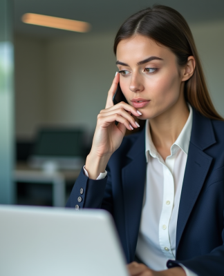 Jeune femme en bureau regardant un rapport salarial