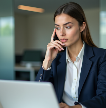 Jeune femme en bureau regardant un rapport salarial