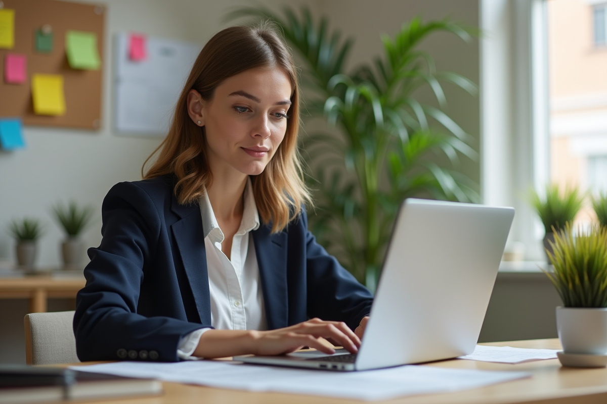 Jeune femme entrepreneure en visioconference dans son bureau
