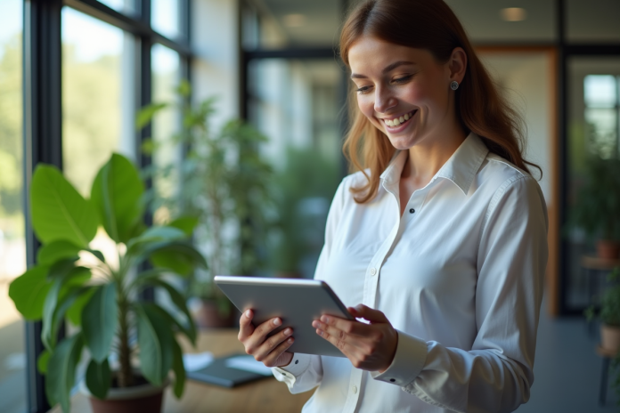 manager-sustainabilite-tablette Manager en durabilite examine des graphiques sur une tablette