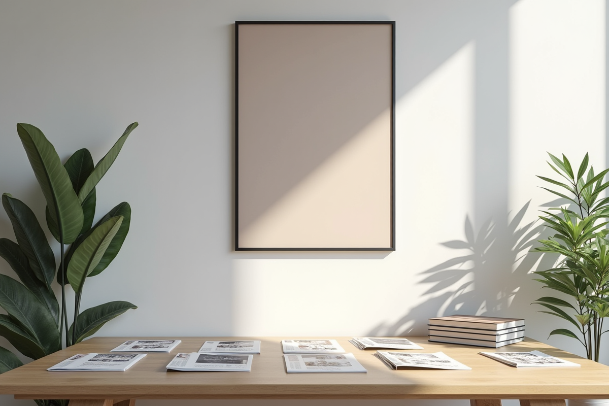 Mur moderne avec affiche impactante et flyers organisés