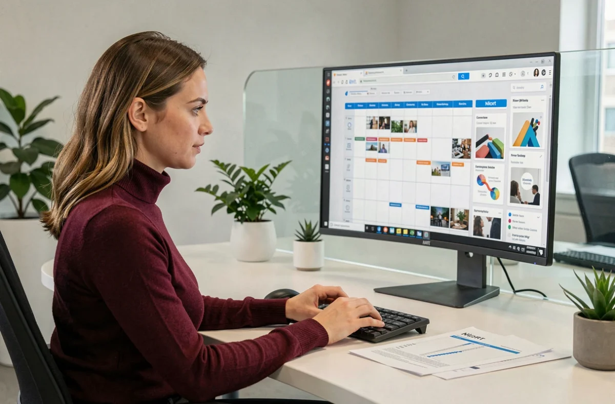 Spécialiste en communication digitale de l'agence Paseo à Niort gérant un calendrier de contenu sur les réseaux sociaux