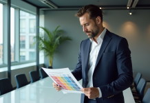 Signification et origine du nom Boston Matrix : tout comprendre Professionnel d'affaires examinant un diagramme Boston Matrix