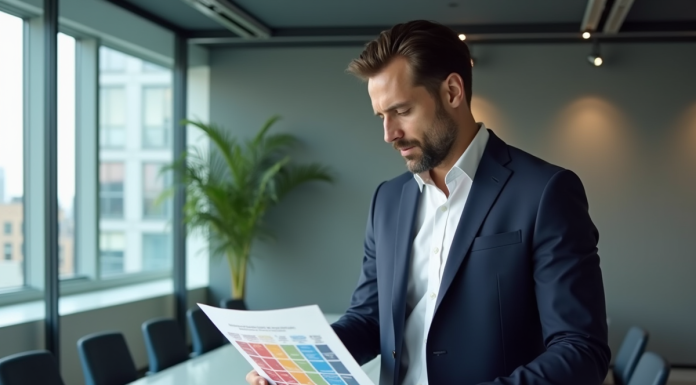 Professionnel d'affaires examinant un diagramme Boston Matrix