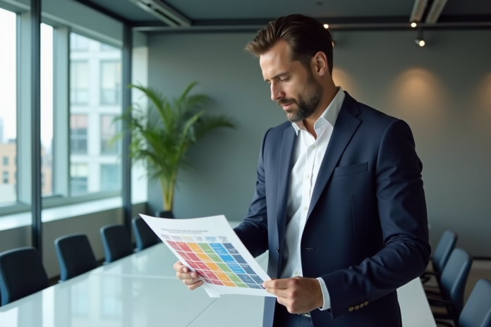 professionnel-boston-matrix-conference Professionnel d'affaires examinant un diagramme Boston Matrix