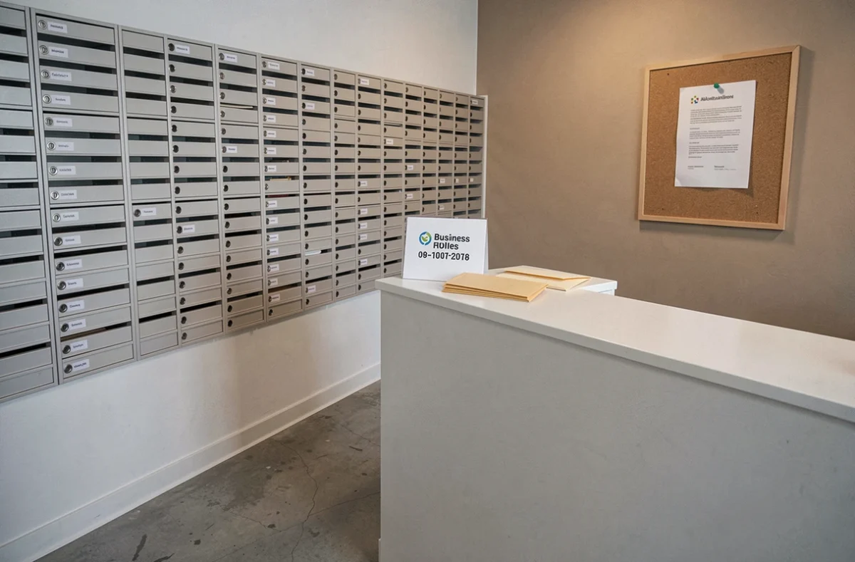 Bureau d'accueil et boîtes aux lettres d'un centre de domiciliation d'entreprises à Orléans