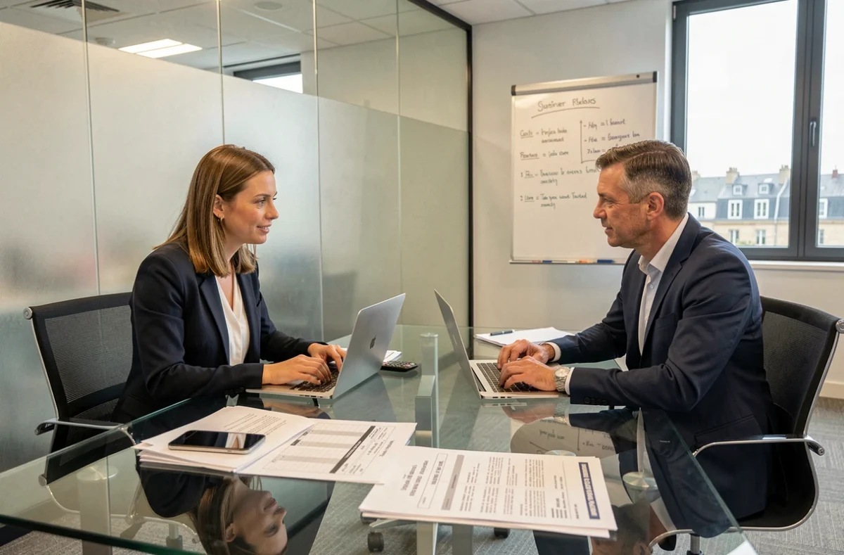 Réunion entre un salarié porté et un représentant d'une société de portage salarial pour travailler légalement en France depuis l'étranger