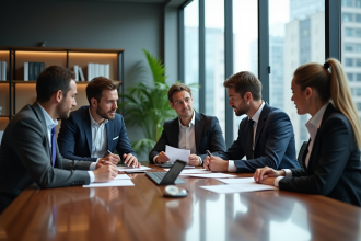 Groupe de professionnels en réunion dans un bureau moderne