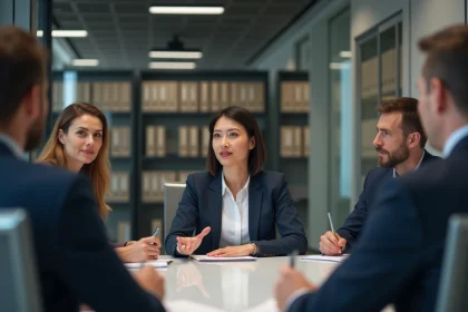 Groupe de professionnels en réunion dans un bureau moderne